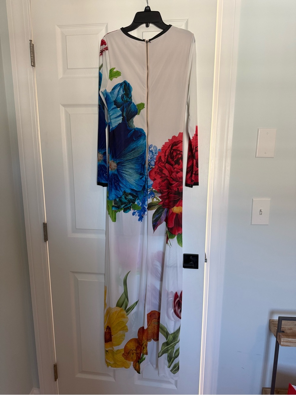 Alice + Olivia White Maxi Dress with Blue, Red & Yellow Floral Accents